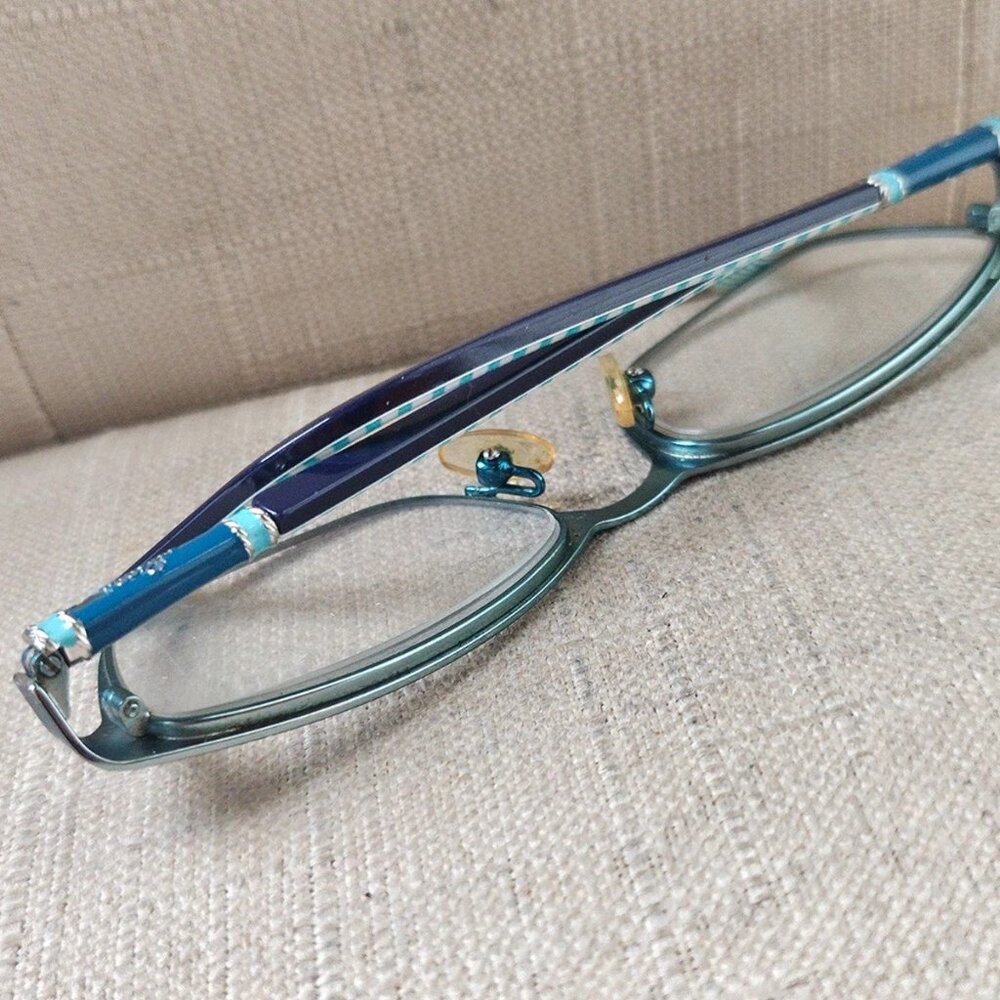 Lilly Pulitzer Teal Frame Glasses with Mint-White Striped Temples - Picture 4 of 13